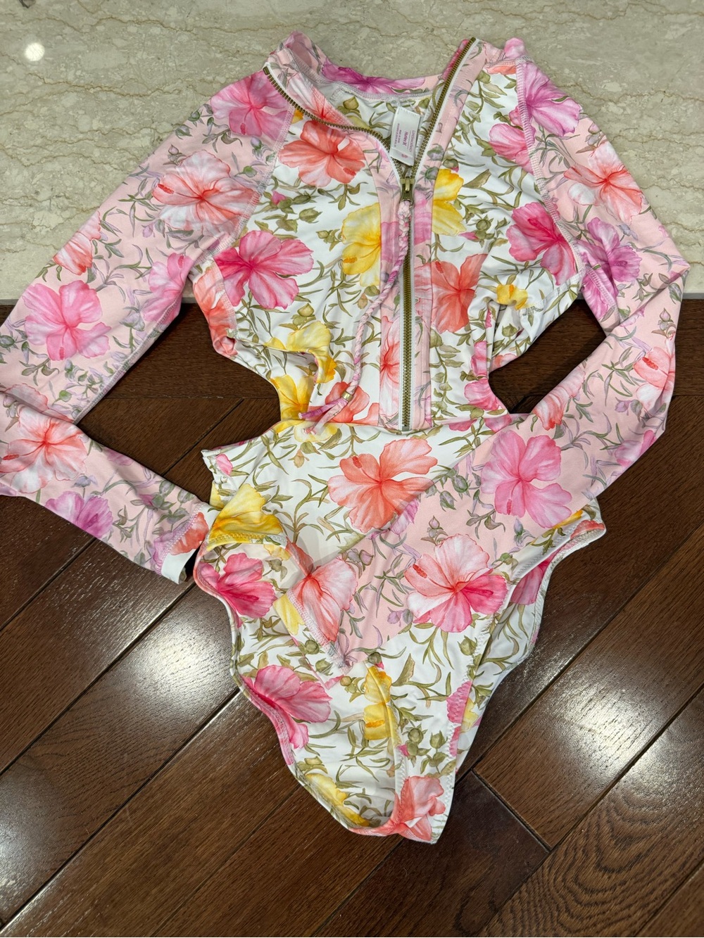 LoveShackFancy x Hurley Floral Zip Cut Out Moderate Surf Swimsuit surf size SP